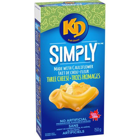 Kraft Dinner Simply Macaroni & Cheese, Three Cheese made with Cauliflower, 150g/5.3 oz., {Imported from Canada}
